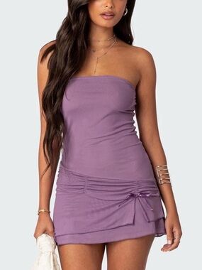 Edikted Strapless Lavender Mini Y2K Dress
